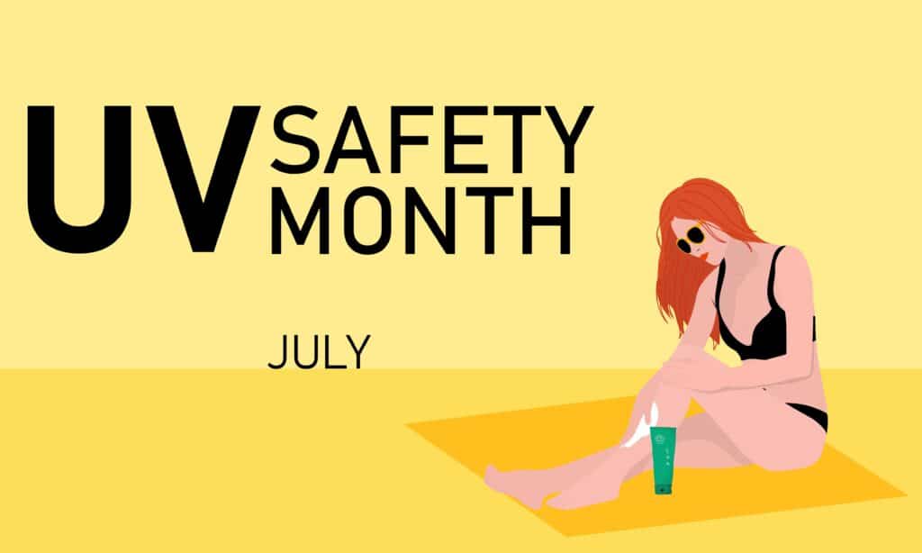 Graphic of a young woman putting sunscreen on